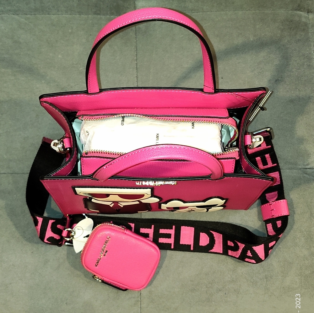 NWT KARL LAGERFELD PARIS MAYBELLINE  LEATHER TWO-WAY TOTE W/ RARE LOVE LETTER - Picture 14 of 16